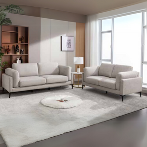 The Newport 3+2 Sofa Set in Light Grey features soft-touch fabric, padded headrests, armrests with 2 and 3 seater set