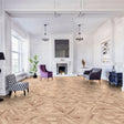 Nina Oak Laminate Flooring 8mm with AC5 durability, impact resistant, suitable for underfloor heating Aqua Pro water resistance and natural tones.