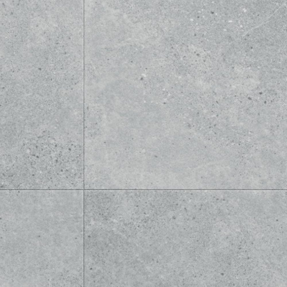 The Ninaventura Silver Forma Tile SPC Flooring features sleek tile design, waterproof mineral core, Titanium Nano finish and 25 year warranty