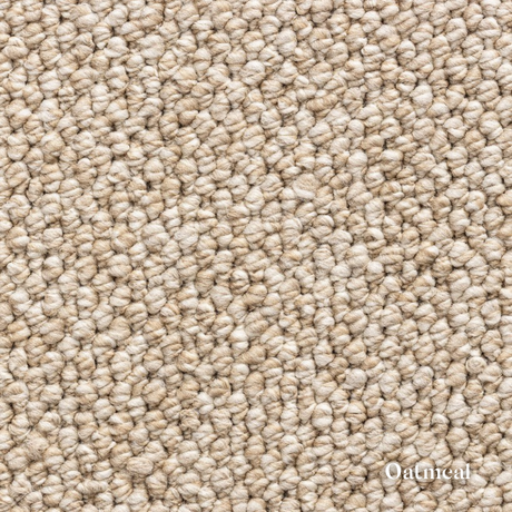 Close-up of oatmeal-colored carpet texture