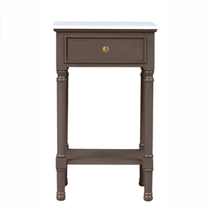 With its marble top, storage drawer, and lower shelf, the Olive Brown 1 Drawer Side Table adds flair and functionality to any area.