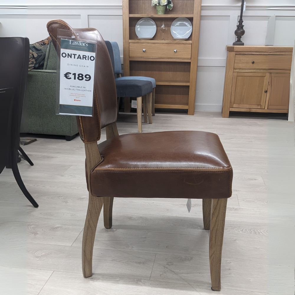 The Ontario Leather & Velvet Dining Chair offers the Ink Blue and Tan in leather and Grey, Dark Grey and Blue in velvet with a solid oak frame and legs