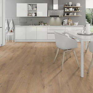 The Oregon Oak Laminate Flooring - 12mm features rich honey tones, AC4 durability, embossed texture, V Groove Bevel and easy DocLoc installation