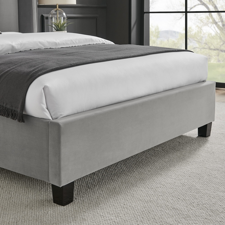 The Palmer Bed in Silver comes in 4ft6 Double and 5ft King featuring a 134cm headboard, recycled velvet and winged design, where eco-friendly meets luxury