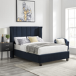 The Palmer Bed in Navy comes in 4ft6 Double and 5ft King featuring a 134cm headboard, recycled velvet and winged design, where eco-friendly meets luxury