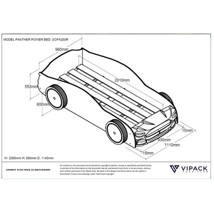 VIPACK Panther Power Car Bed in Red with blue accents features a slatted base and lacquered MDF, a sporty design adds speed and style to any kids room