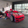 VIPACK Panther Power Car Bed in Red with blue accents features a slatted base and lacquered MDF, a sporty design adds speed and style to any kids room