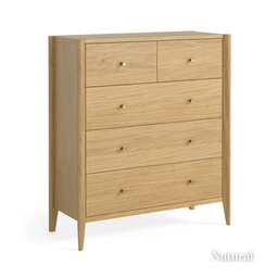 The Paris 2 Over 3 Drawer in Brown or Natural offers a spacious design with elegant brass knobs and smooth drawers that's both stylish and practical