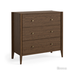 The Paris 3 Drawer Chest in Natural and Brown finish with elegant brass knobs, smooth gliding drawers for a stylish and functional addition to any bedroom