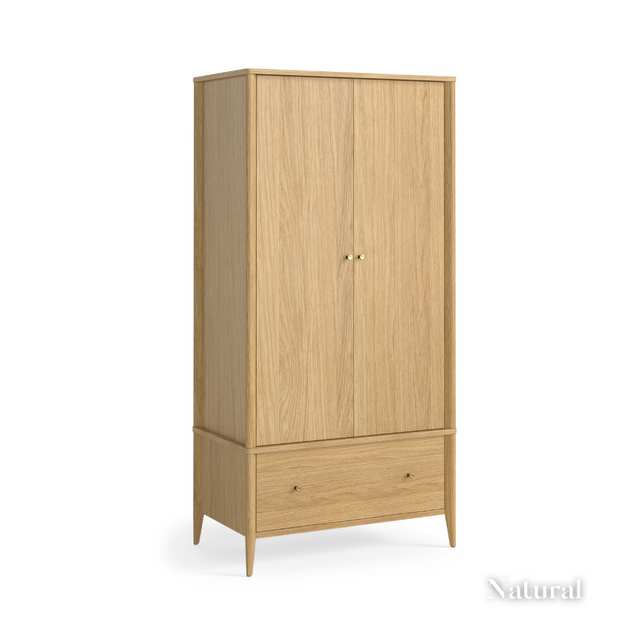 The Paris Wardrobe in Brown or Natural offers an elegant brass knobs and smooth drawers that's both stylish and practical