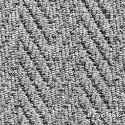 Close-up of textured gray carpet with 'Parson Stone' branding.