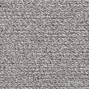Close-up of gray textured carpet with 'Pebble' label