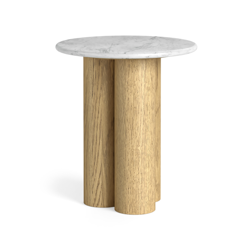 The Phoenix 3 Column Side Table features solid column legs and marble top, making this a stylish and versatile addition to any living space