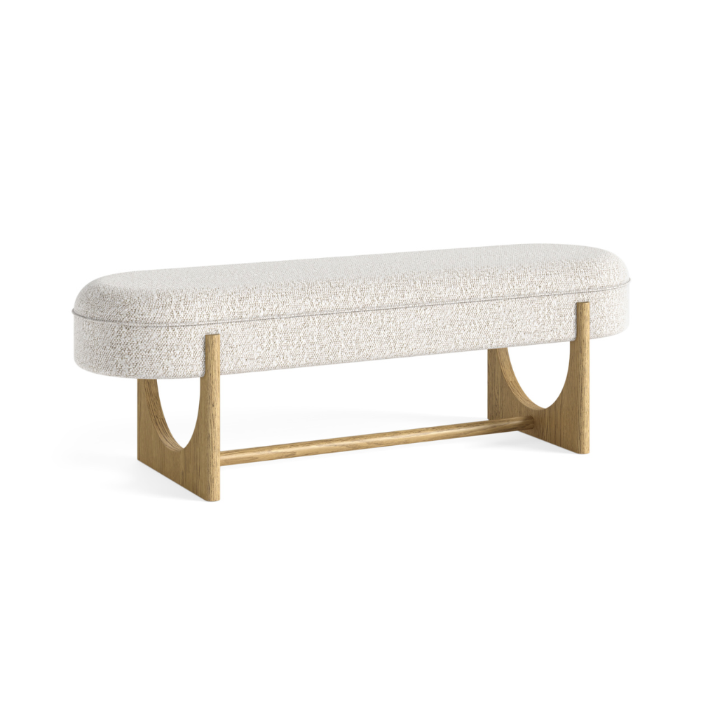 The Phoenix Bench pairs a natural oak base with a soft cushioned seat, offering versatile style and comfort for dining tooms, bedrooms or hallways