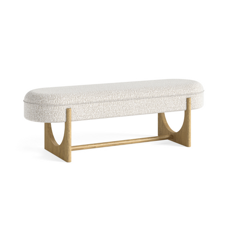 The Phoenix Bench pairs a natural oak base with a soft cushioned seat, offering versatile style and comfort for dining tooms, bedrooms or hallways