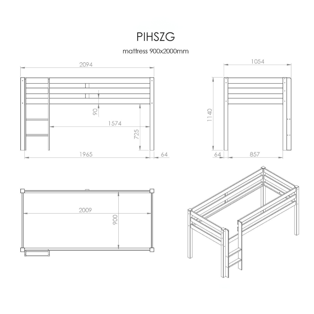 The Pino Kids Sleeper in White features a safe, space saving design with flexible ladder placement and under bed play or storage space