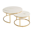 The Portafino Round Coffee Table Set in Kass Gold featuring high-gloss marble-effect tops with brushed gold-effect bases