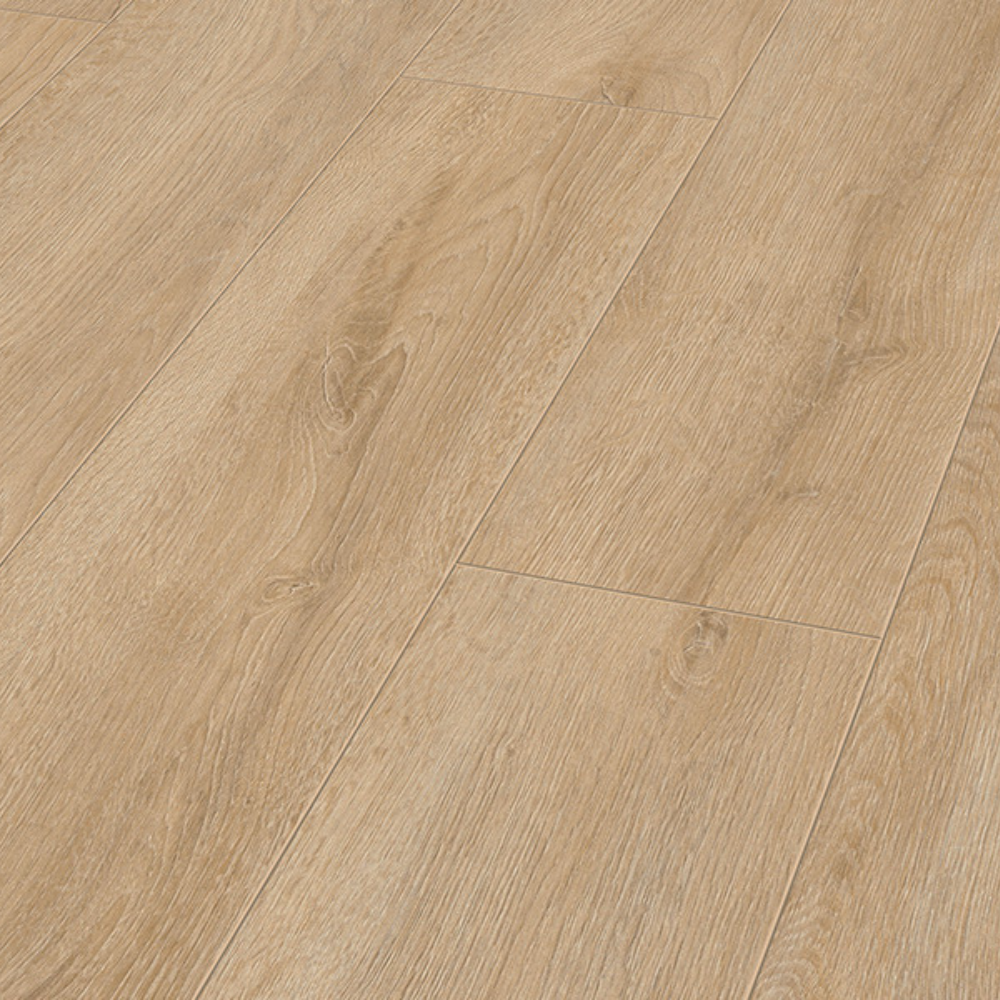The Premium Oak Light Laminate Flooring - 12mm, AC5 durability, 5G Click System, eco-friendly and a natural wood finish.