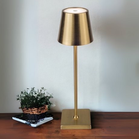The stylish Rechargeable LED Table Lamp in Gold features 3 light tones, a built in USB port for convenient charging & a compact 33cm design