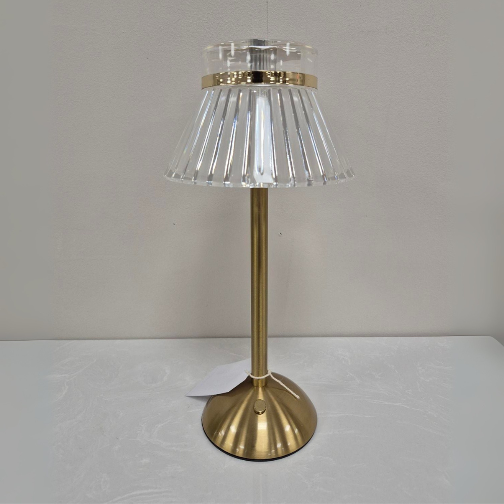 The Rechargeable LED Table Lamp 33cm in Gold base & Crystal shade features 3 light tones, a built in USB port & a compact 33cm design for any modern space