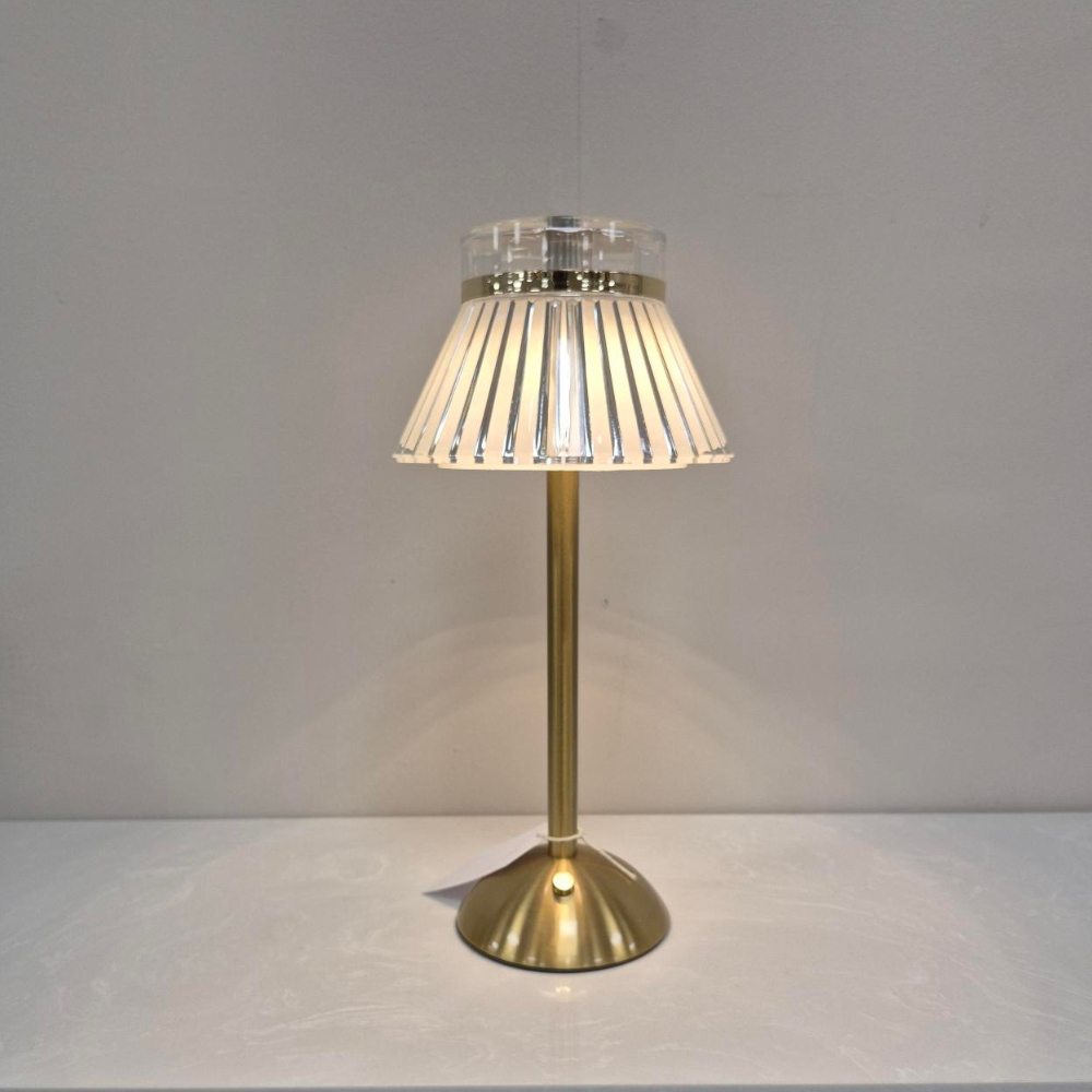 The Rechargeable LED Table Lamp 33cm in Gold base & Crystal shade features 3 light tones, a built in USB port & a compact 33cm design for any modern space