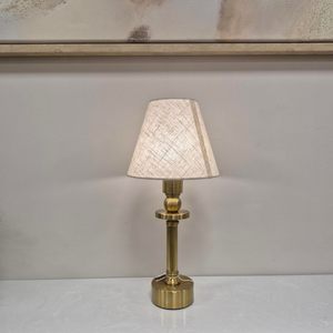 The Rechargeable LED Table Lamp 40cm offers RGBW colour, 3 light levels & tactile switch, an Antique Gold base & Linen Shade adding classic charm
