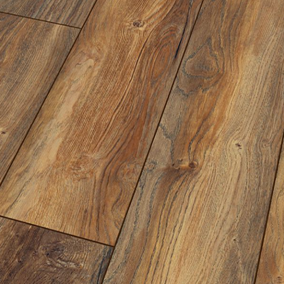 The Reclaimed Oak Laminate Flooring - 8mm offers rustic wide planks, AC4 durability, and easy 5G click system installation.