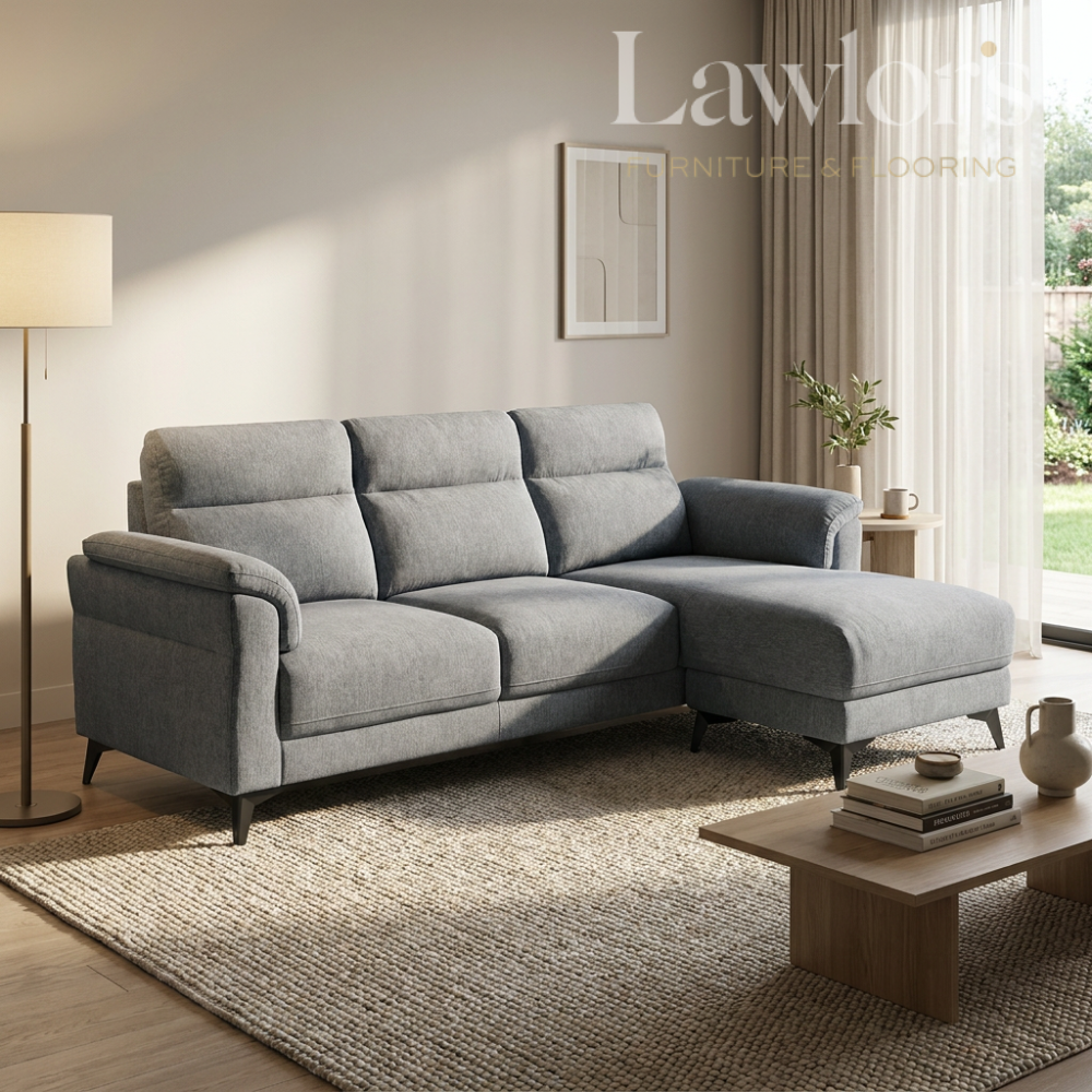 Gray sectional RHF sofa in a living room