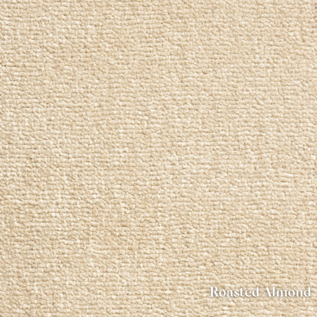 Textured beige fabric swatch labeled 'Roasted Almond'