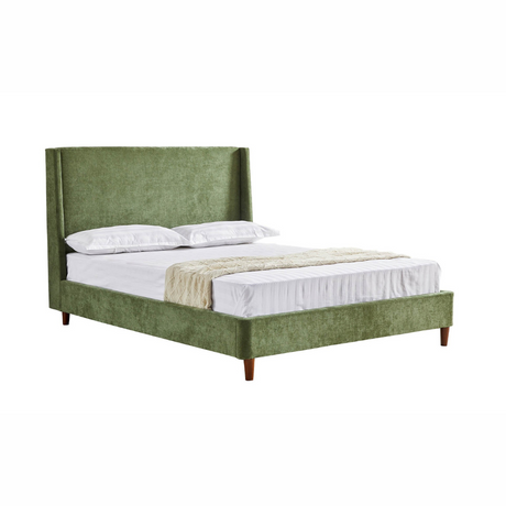 The Roman 4f6 and 5ft Bed in Natural and Olive features a winged headboard, soft tones and a slatted base, an elegant and versatile choice for any bedroom