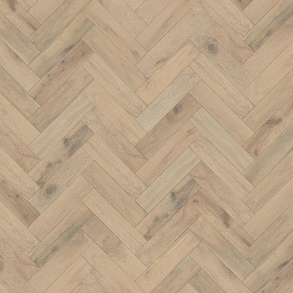 The Romantic Oak Herringbone Engineered Flooring - 15mm features natural grains, multi layer stability and brushed matt lacquer finish