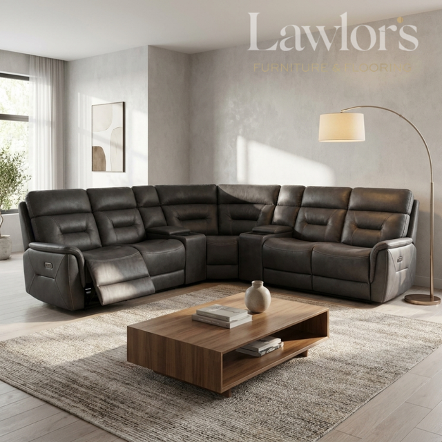 Gray sectional corner sofa in a living room