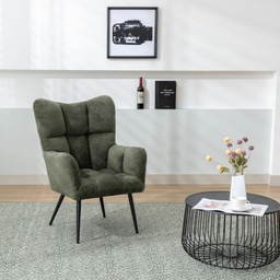 The Ronan Accent Chair in Rust, Green & Light Grey features soft flat bouclé fabric, plush comfort and modern curves for a stylish and inviting seat