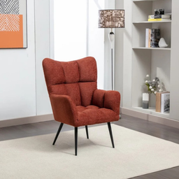The Ronan Accent Chair in Rust, Green & Light Grey features soft flat bouclé fabric, plush comfort and modern curves for a stylish and inviting seat