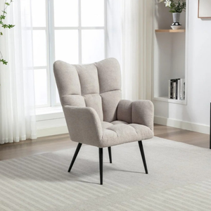The Ronan Accent Chair in Rust, Green & Light Grey features soft flat bouclé fabric, plush comfort and modern curves for a stylish and inviting seat