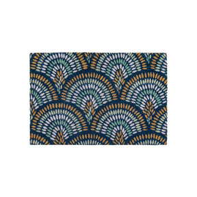Ikat Navy Peacock Doormat, 60x90cm, durable coir, stylish peacock-inspired design, efficiently removes dirt. Add elegance and functionality to your entryway