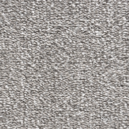 Close-up of textured gray carpet with 'Sable' label