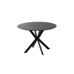 The Sadia Oak Round Dining Table 1100mm in Grey features heat, stain and scratch-resistant top with modern black metal legs.