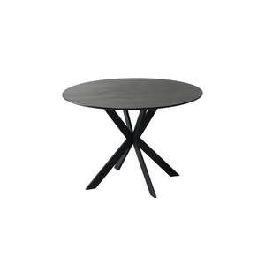 The Sadia Oak Round Dining Table 1100mm in Grey features heat, stain and scratch-resistant top with modern black metal legs.