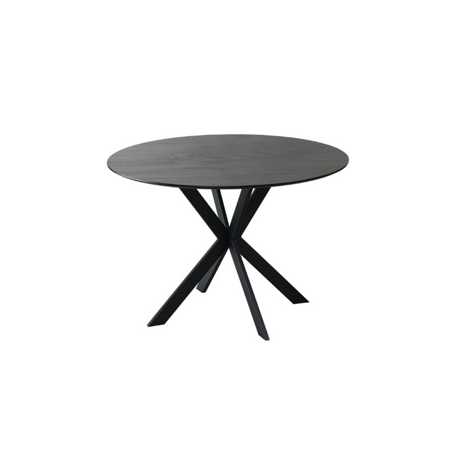 The Sadia Oak Round Dining Table 1100mm in Grey features heat, stain and scratch-resistant top with modern black metal legs.
