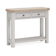 Salcombe Light Grey Console Table with white-washed oak top, 2 drawers, and lower shelf perfect entryways or living rooms.