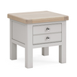 The Salcombe Lamp Table - Light Grey offers a durable oak veneer top, storage drawer, and lower shelf for a modern design.