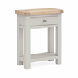 The Salcombe Telephone Table - Light Grey offers a durable oak veneer top, storage drawer, and lower shelf for a modern design.