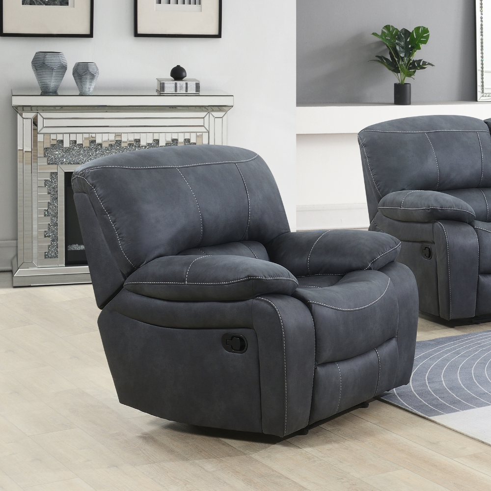Relax in style with the Savanna Recliner Sofa in Slate Grey features plush comfort, smooth recline and modern design makes it perfect for living rooms