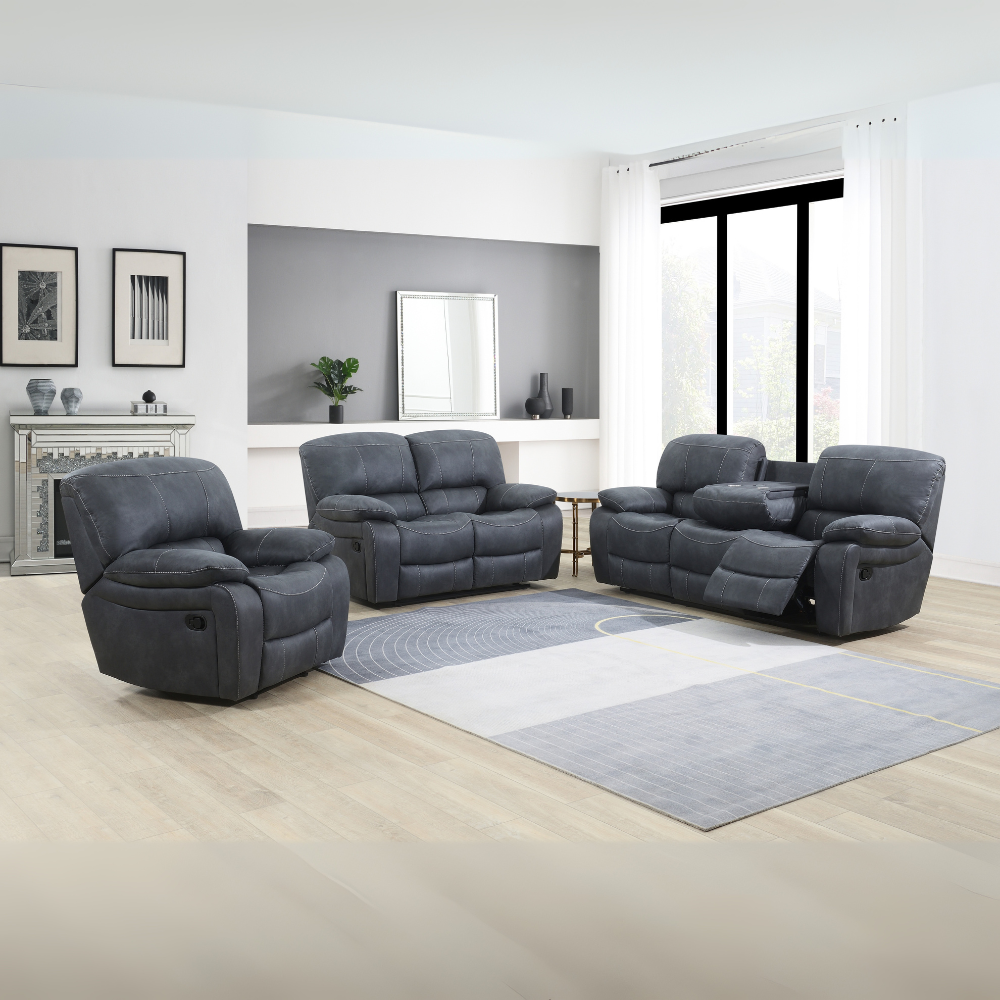 Relax in style with the Savanna Recliner Sofa in Slate Grey features plush comfort, smooth recline and modern design makes it perfect for living rooms