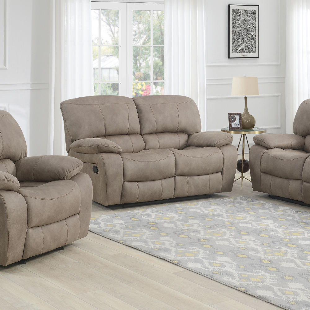 Relax in style with the Savanna Recliner Sofa in Taupe features plush comfort, smooth recline and modern design makes it perfect for living rooms