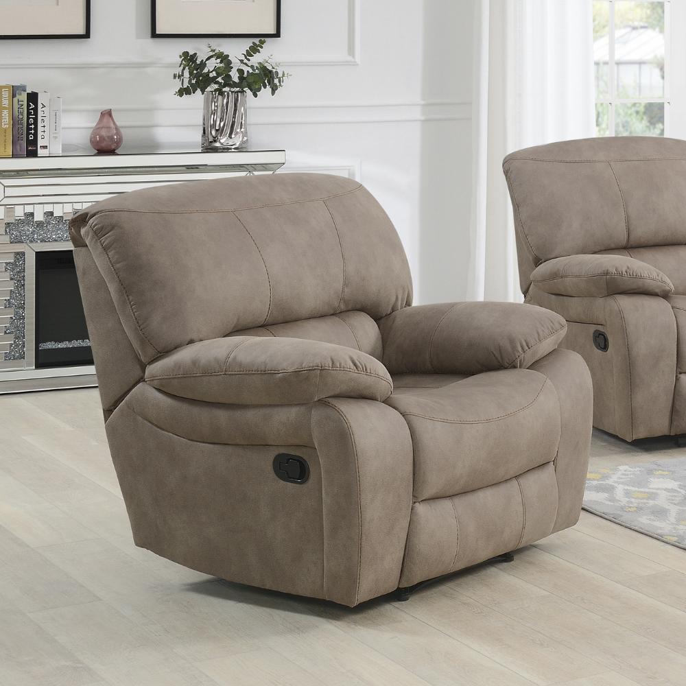 Relax in style with the Savanna Recliner Sofa in Taupe features plush comfort, smooth recline and modern design makes it perfect for living rooms