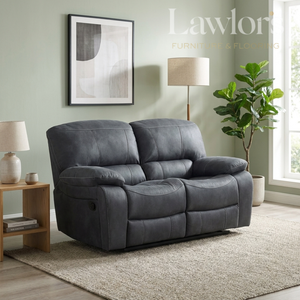 Grey 2 seater recliner sofa in a modern living room