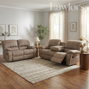 Beige 3+2 recliner sofa set in a living room