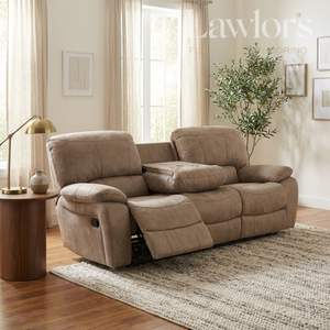 Brown 3 seater recliner sofa in a living room setting